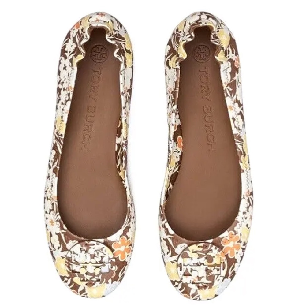 Tory Burch Floral Minnie Travel Ballet With Leather Logo NIB Reverie Combo Color - Picture 14 of 14